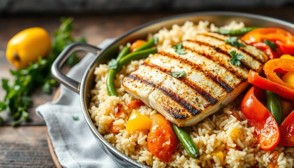 one-pan fish and rice