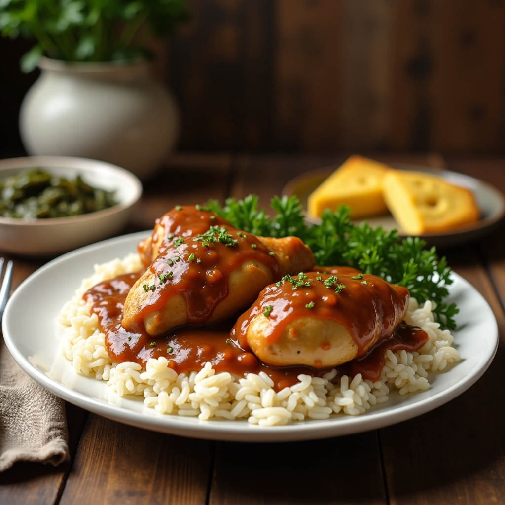 smothered chicken and rice